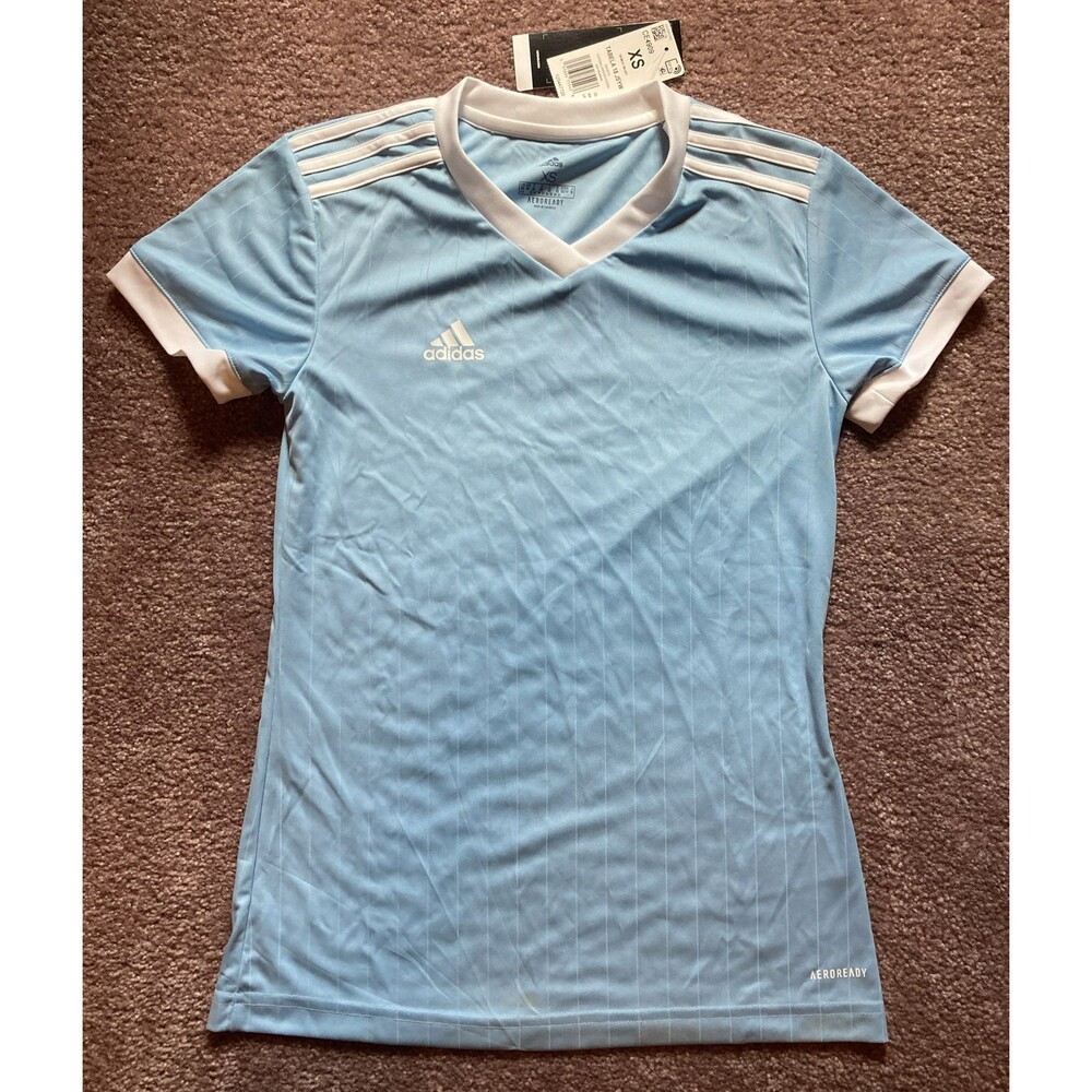 Adidas Tabela 18 Women's Soccer Jersey Blue White Striped Size XS New